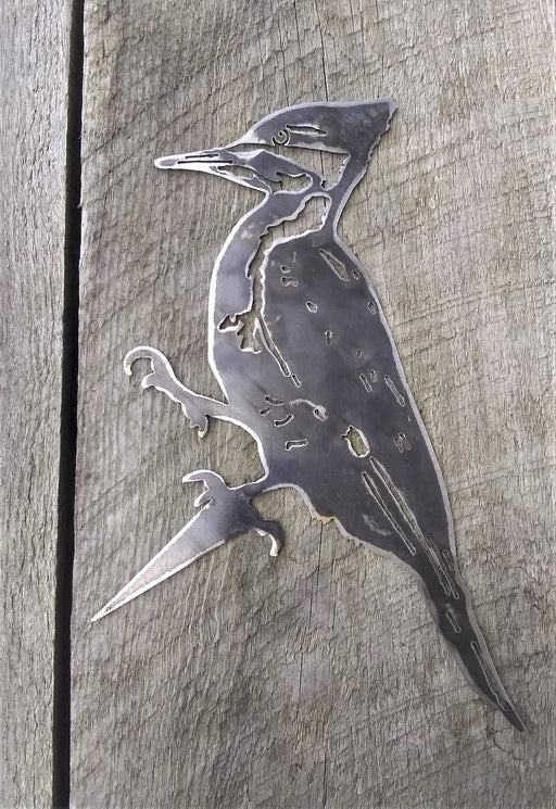 Female Pileated Woodpecker Tree Stake - Raw Steel